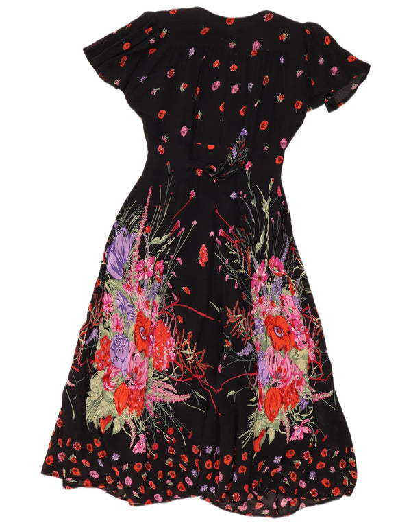 Damska sukienka maxi w stylu vintage UK 10, mała czarna w kwiaty