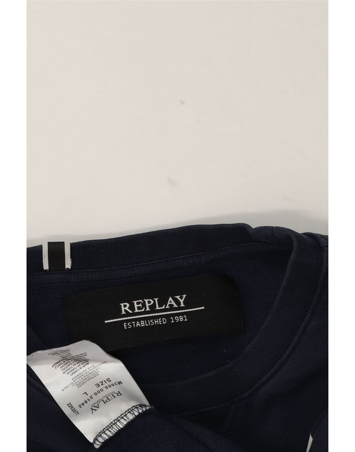 Męska bluza z grafiką Replay, duża, granatowa, bawełniana