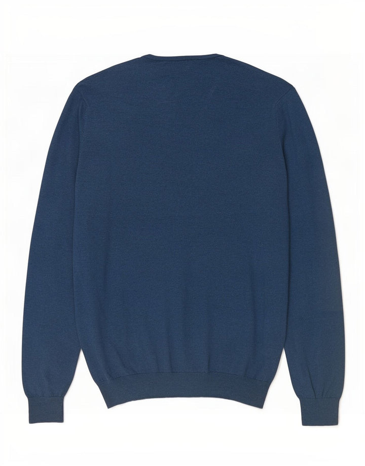 Męski sweter Massimo Dutti z dekoltem w kształcie litery V, XL, niebieski, bawełniany