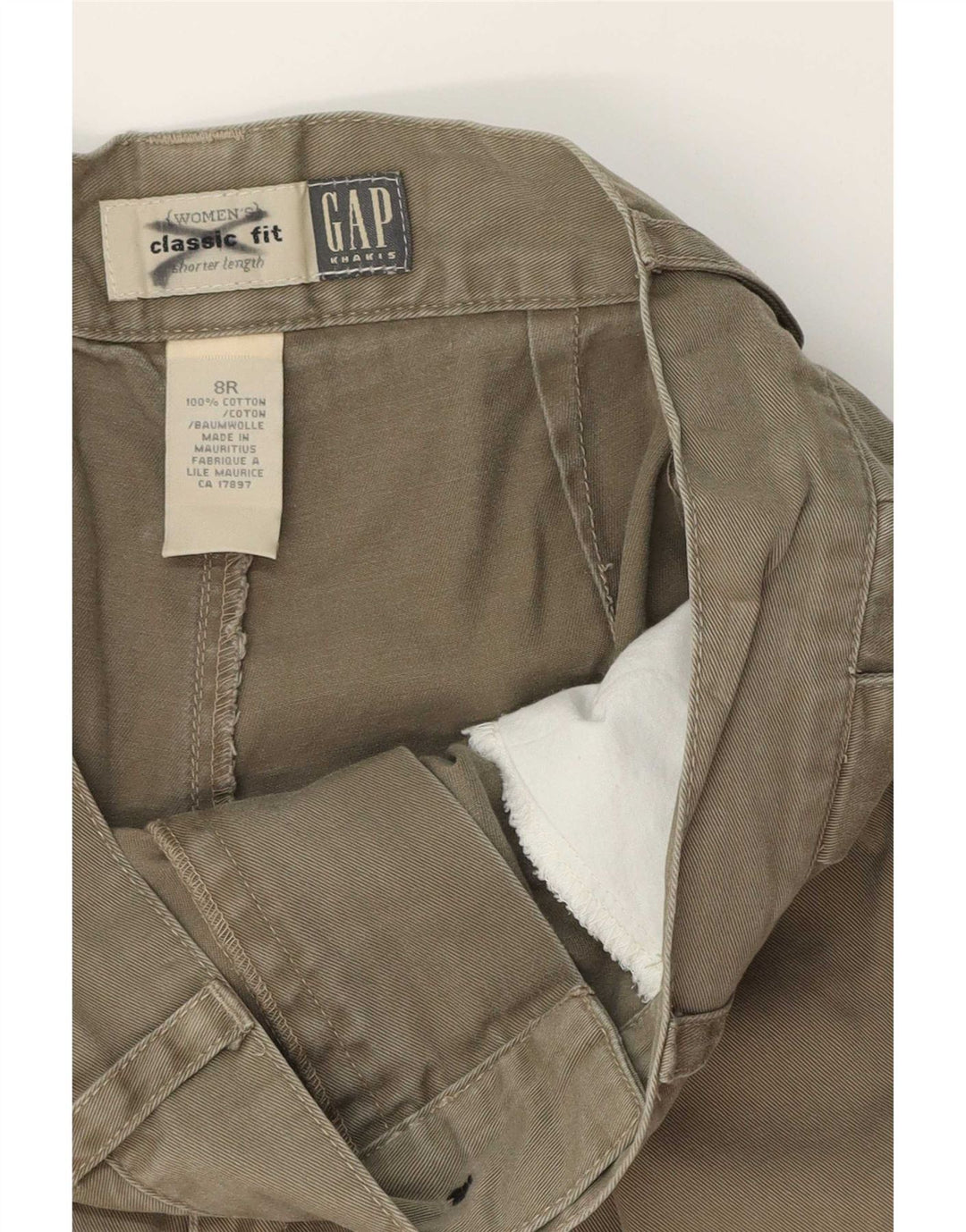 Damskie spodenki Chino Gap o klasycznym kroju US 8 Medium W30, bawełna khaki