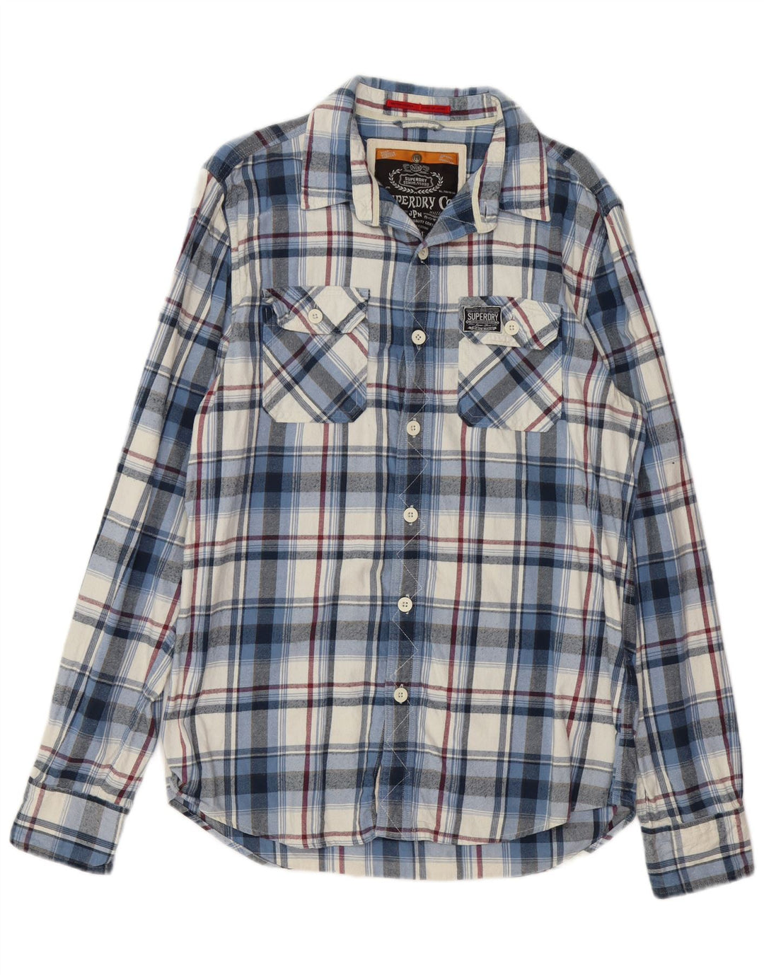 SUPERDRY Męska koszula flanelowa XL w niebieską kratę, bawełniana