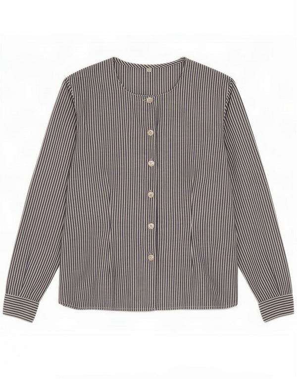 Vintage damska bluzka koszulowa oversize UK 10 Small Blue Pinstripe Cotton
