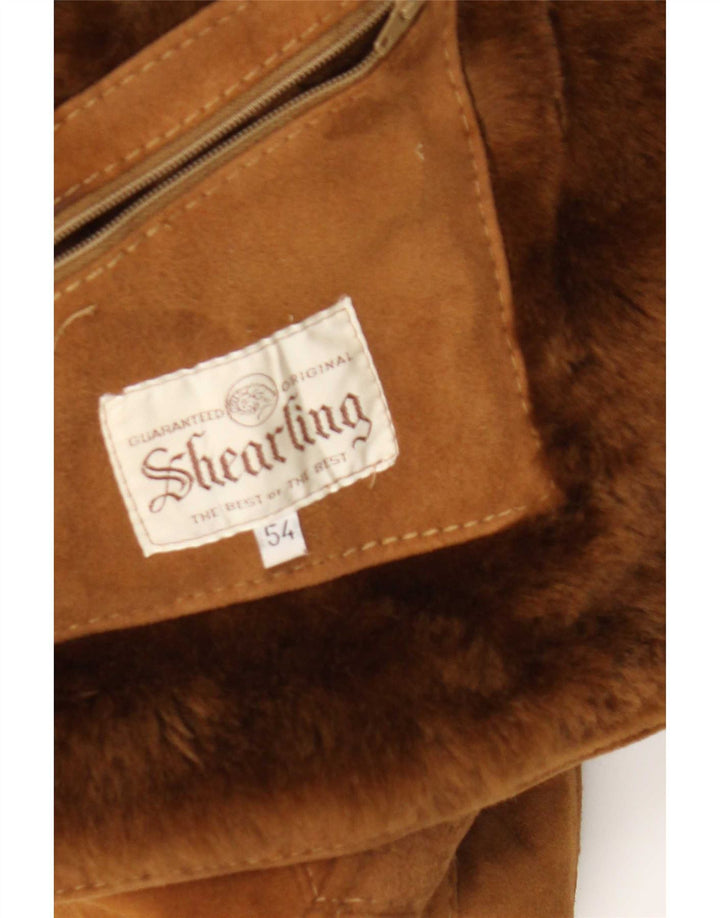 Vintage męska kurtka shearling IT 54 2XL brązowa