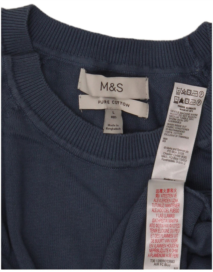 Marks & Spencer Męski sweter z dekoltem w łódkę, duży, niebieski, bawełniany