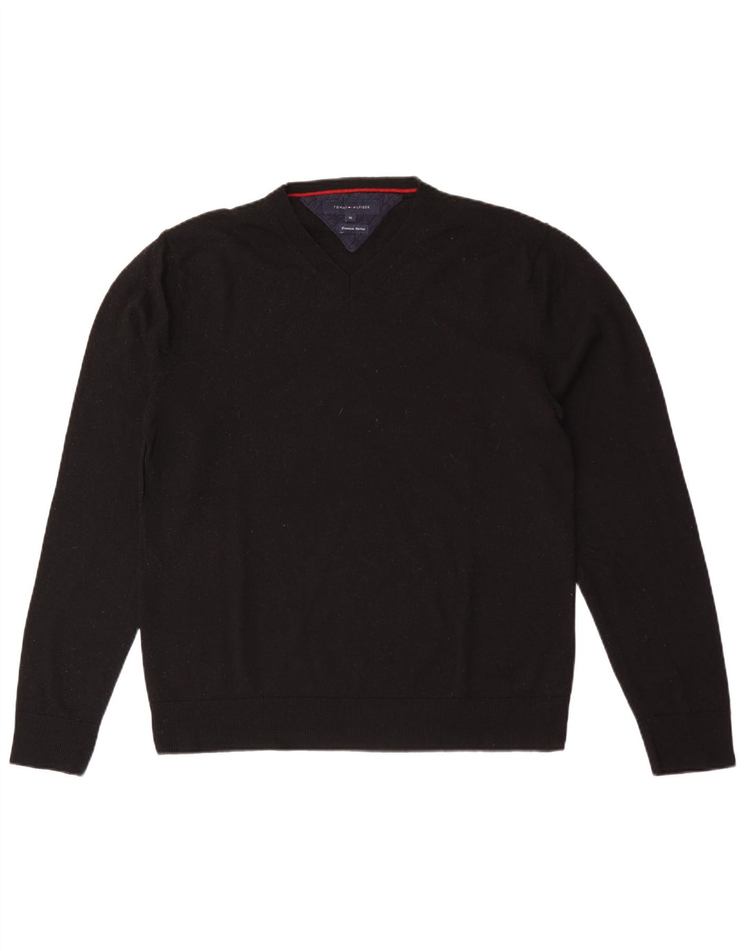 Męski sweter Tommy Hilfiger z dekoltem w kształcie litery V, XL, czarna wełna