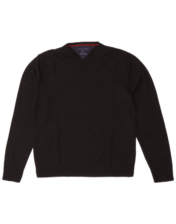 Męski sweter Tommy Hilfiger z dekoltem w kształcie litery V, XL, czarna wełna