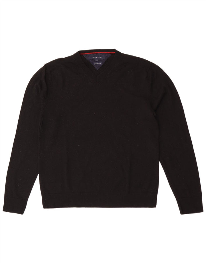 Męski sweter Tommy Hilfiger z dekoltem w kształcie litery V, XL, czarna wełna