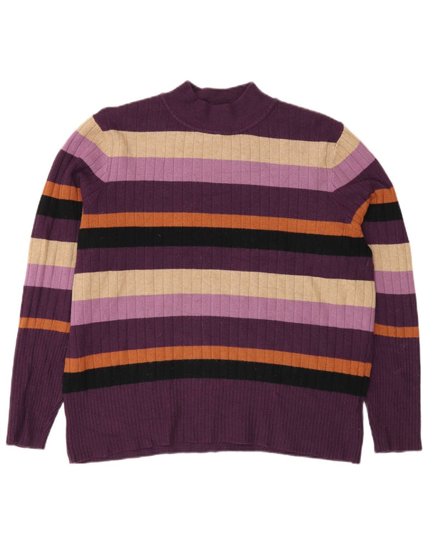 Marks & Spencer Womens Turtle Neck Jumper Sweater UK 18 XL Purple Striped