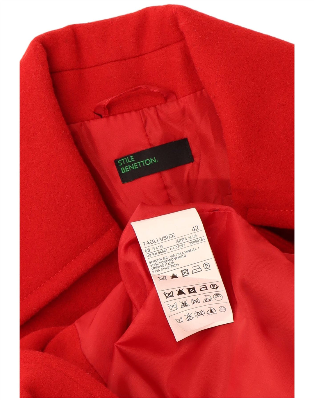 Płaszcz damski Benetton IT 42 Średni czerwony wełniany