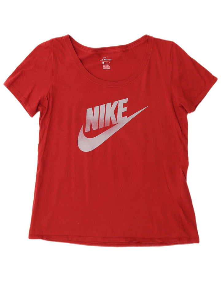 Damski T-shirt NIKE o sportowym kroju z grafiką Top UK 14, średni czerwony, bawełniany