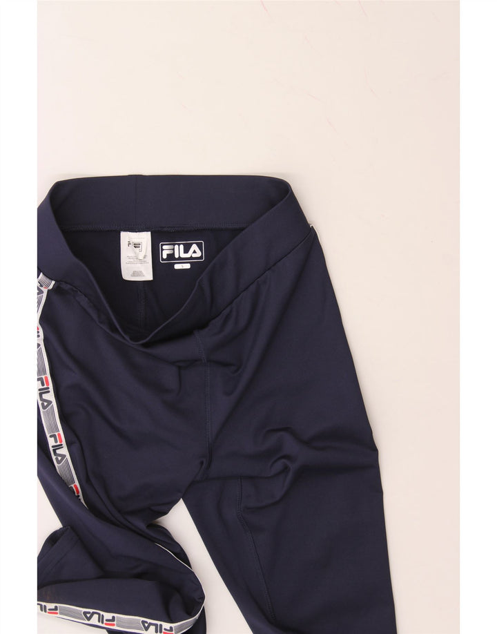FILA Womens Graphic Leggings UK 10 Small  Navy Blue Polyester Vintage Fila and Second-Hand Fila from Messina Hembry 