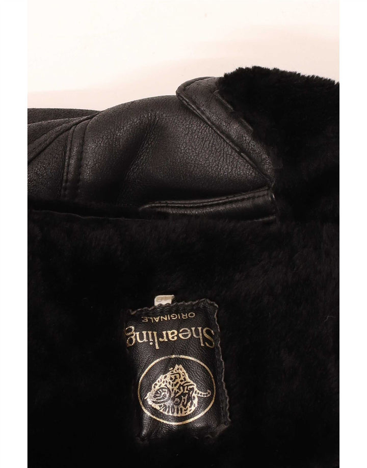 Vintage damska luźna kurtka shearling EU 48 2XL czarna klasyczna