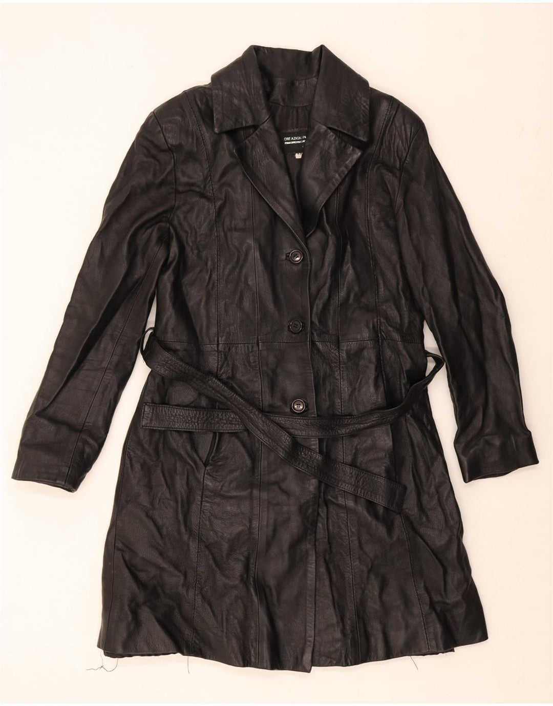 VINTAGE Womens Leather Coat IT 44 Medium Black Leather Vintage Vintage and Second-Hand Vintage from Messina Hembry 
