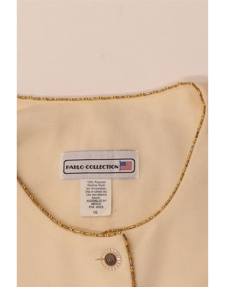 Vintage damska marynarka zapinana na 5 guzików UK 16, duża, złamana biel, poliester