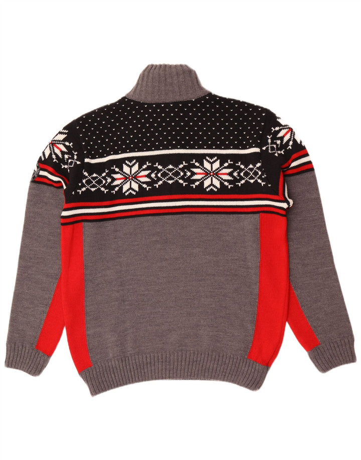 CMP Męski sweter z zamkiem błyskawicznym, duży, szary, akryl Fair Isle