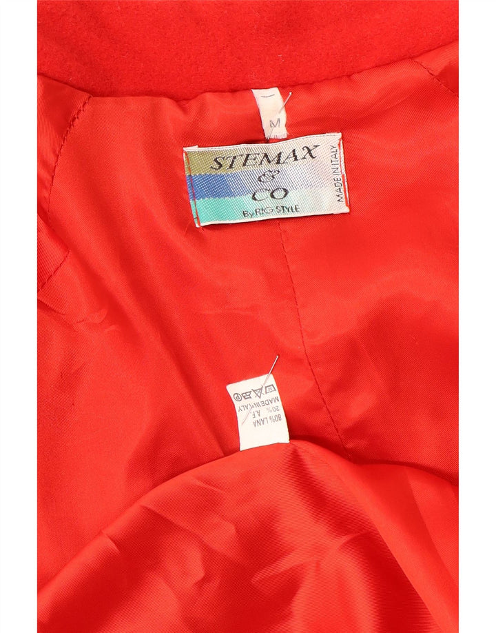 Vintage damski płaszcz oversize UK 14, średni czerwony wełniany
