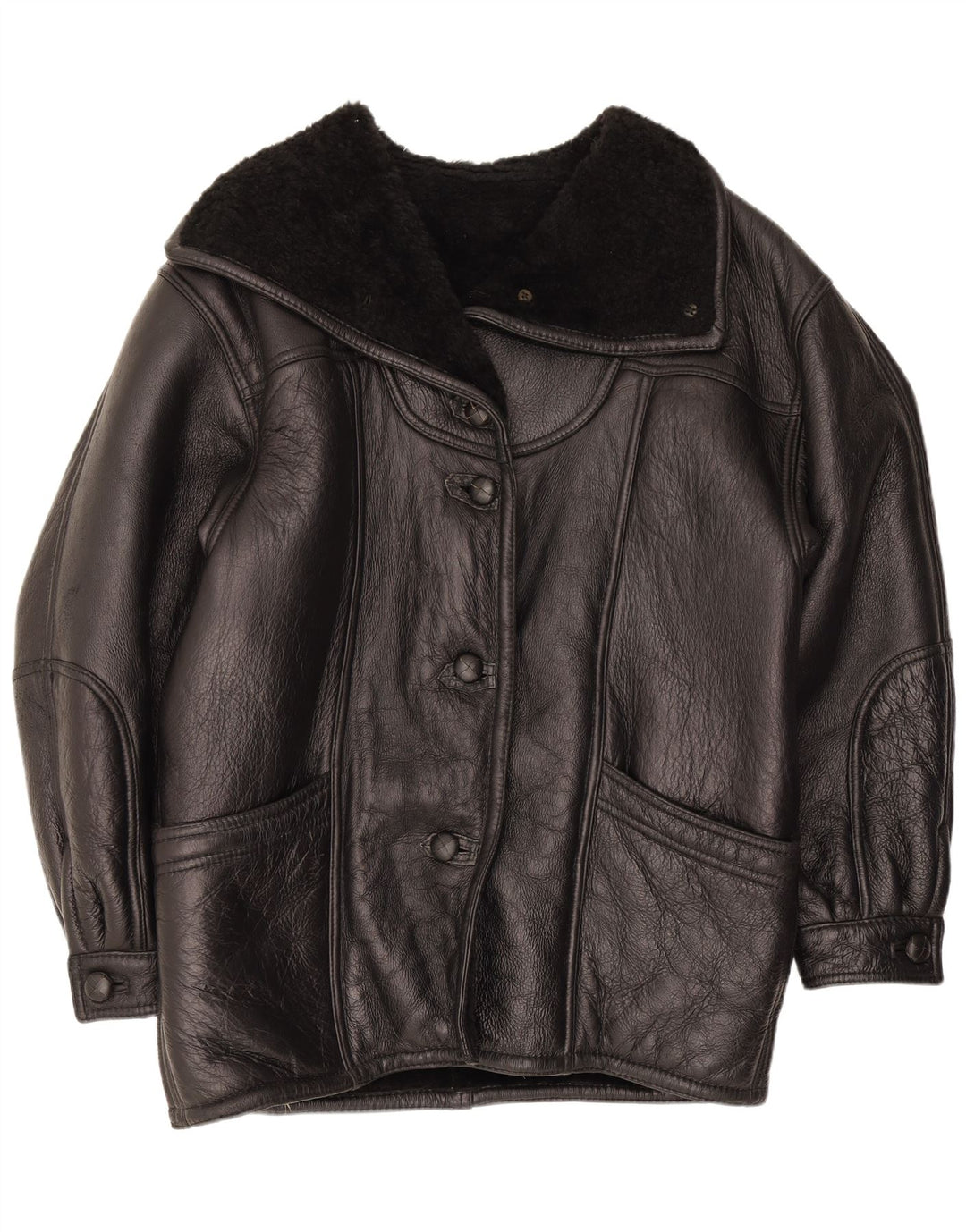 Vintage damska kurtka shearling UK 16, duża czarna