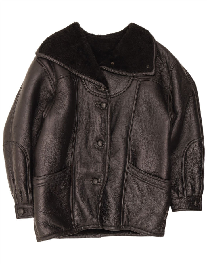 Vintage damska kurtka shearling UK 16, duża czarna