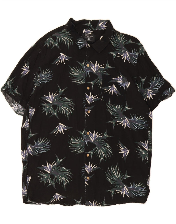JEAN PASCALE Mens Abstract Pattern Short Sleeve Shirt XL Black Viscose Vintage Jean Pascale and Second-Hand Jean Pascale from Messina Hembry 