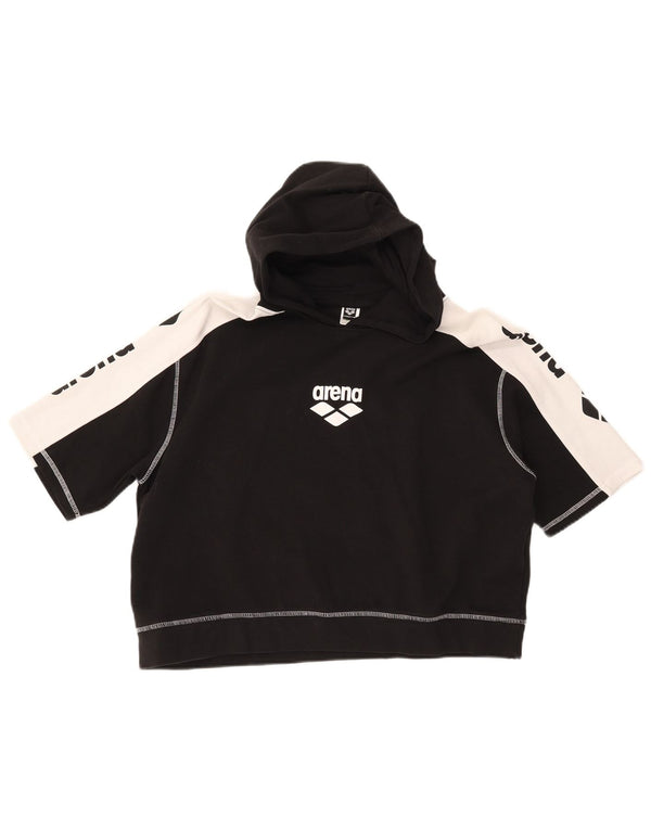 Damski sweter z kapturem i grafiką ARENA UK 16, duży, czarny, z blokami kolorów