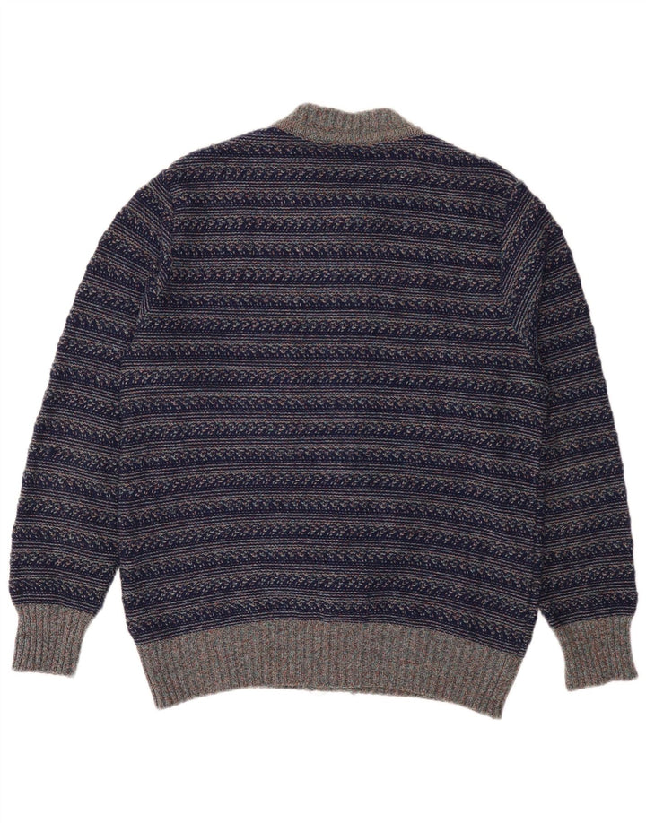 Vintage męski sweter kardigan w średnie granatowe paski