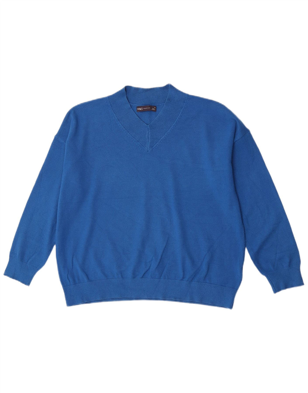 Sweter damski Marks & Spencer z dekoltem w kształcie litery V, UK 14, średni niebieski, wiskoza
