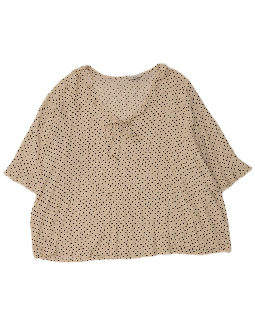 Marks & Spencer Damska bluzka z falbanką z przodu, UK 18 XL Złamana biel w kropki