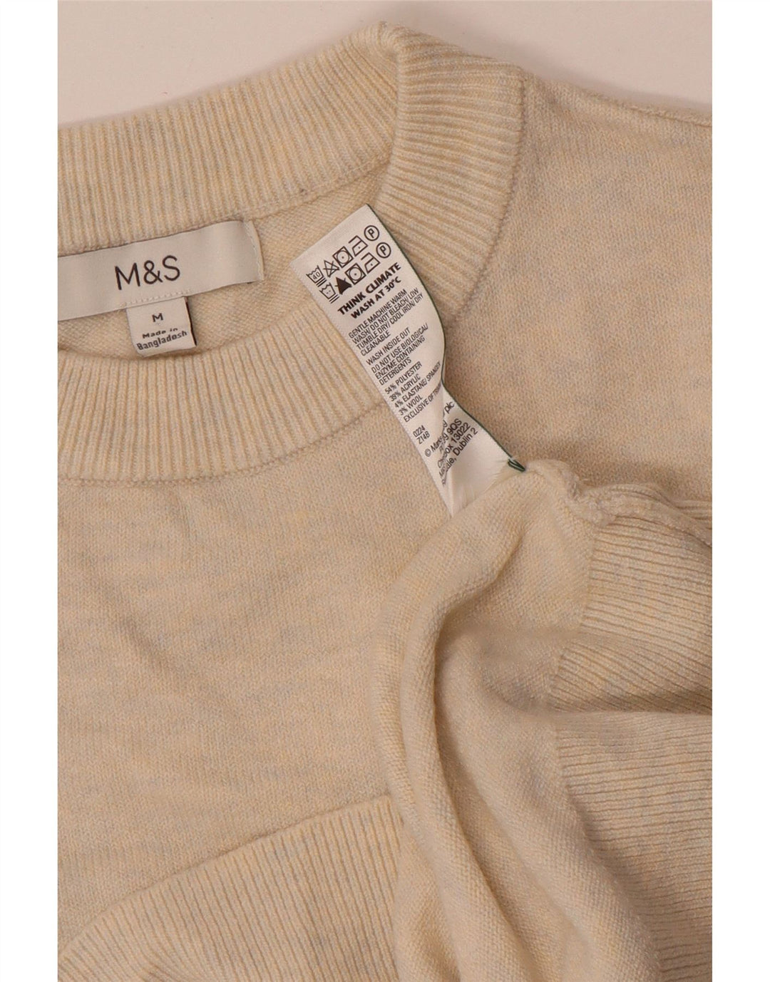 Sweter damski Marks & Spencer z okrągłym dekoltem, UK 14, średni beż nakrapiany