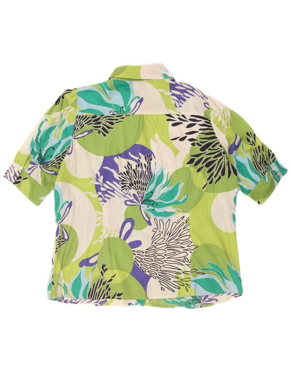 Koszula damska z krótkim rękawem w stylu vintage UK 24 4XL Zielona bawełna w kwiaty