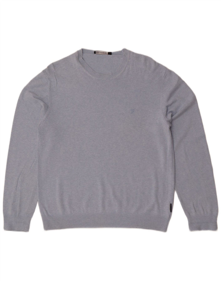 Męski sweter z okrągłym dekoltem French Connection, duży, niebieski, bawełniany