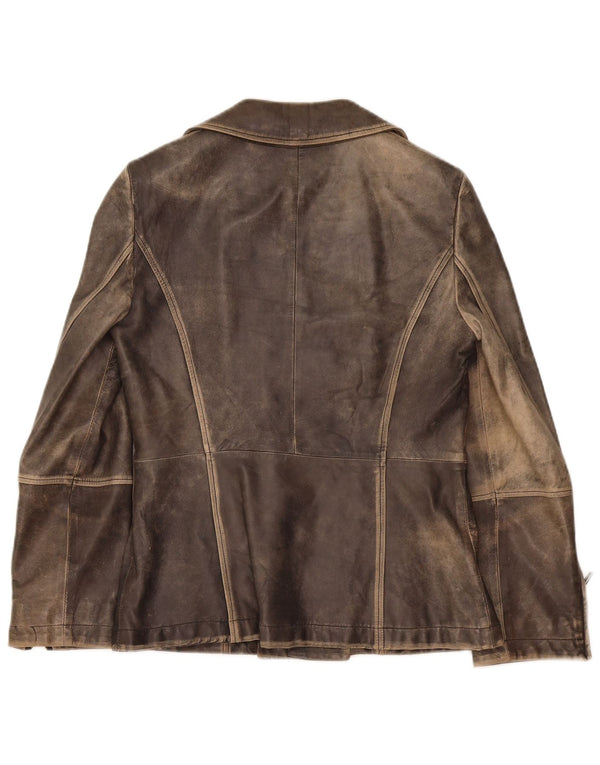 Marella Damska skórzana kurtka motocyklowa Acid Wash UK 12 Medium Grey Sports