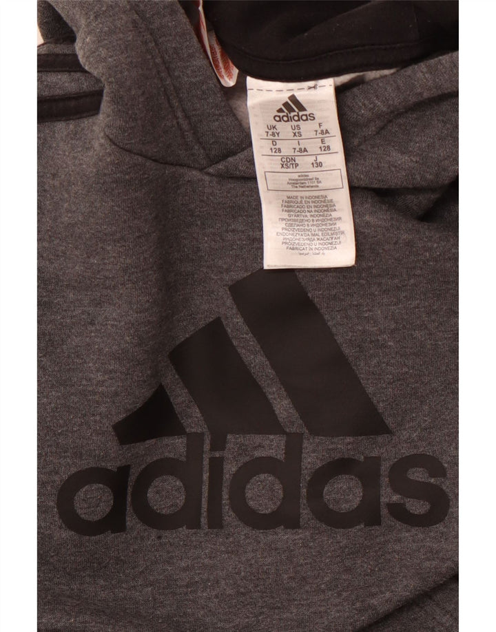 Chłopięcy sweter z kapturem ADIDAS z grafiką, 7-8 lat, szara bawełna