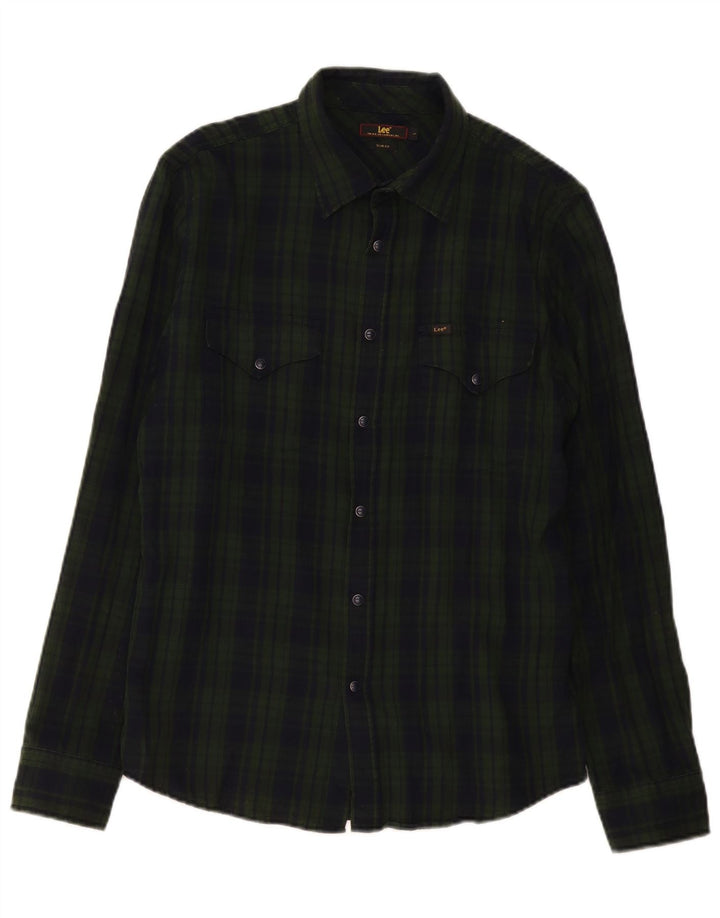 Męska koszula flanelowa Lee Slim Fit, duża, bawełniana w zieloną kratkę
