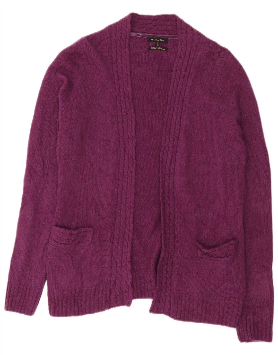 Sweter damski Massimo Dutti z otwartym kardiganem UK 12 Średni fioletowy wełniany