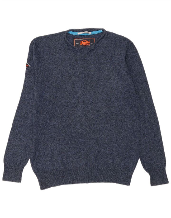 Męski sweter Superdry z okrągłym dekoltem, średni granatowy, bawełniany w cętki