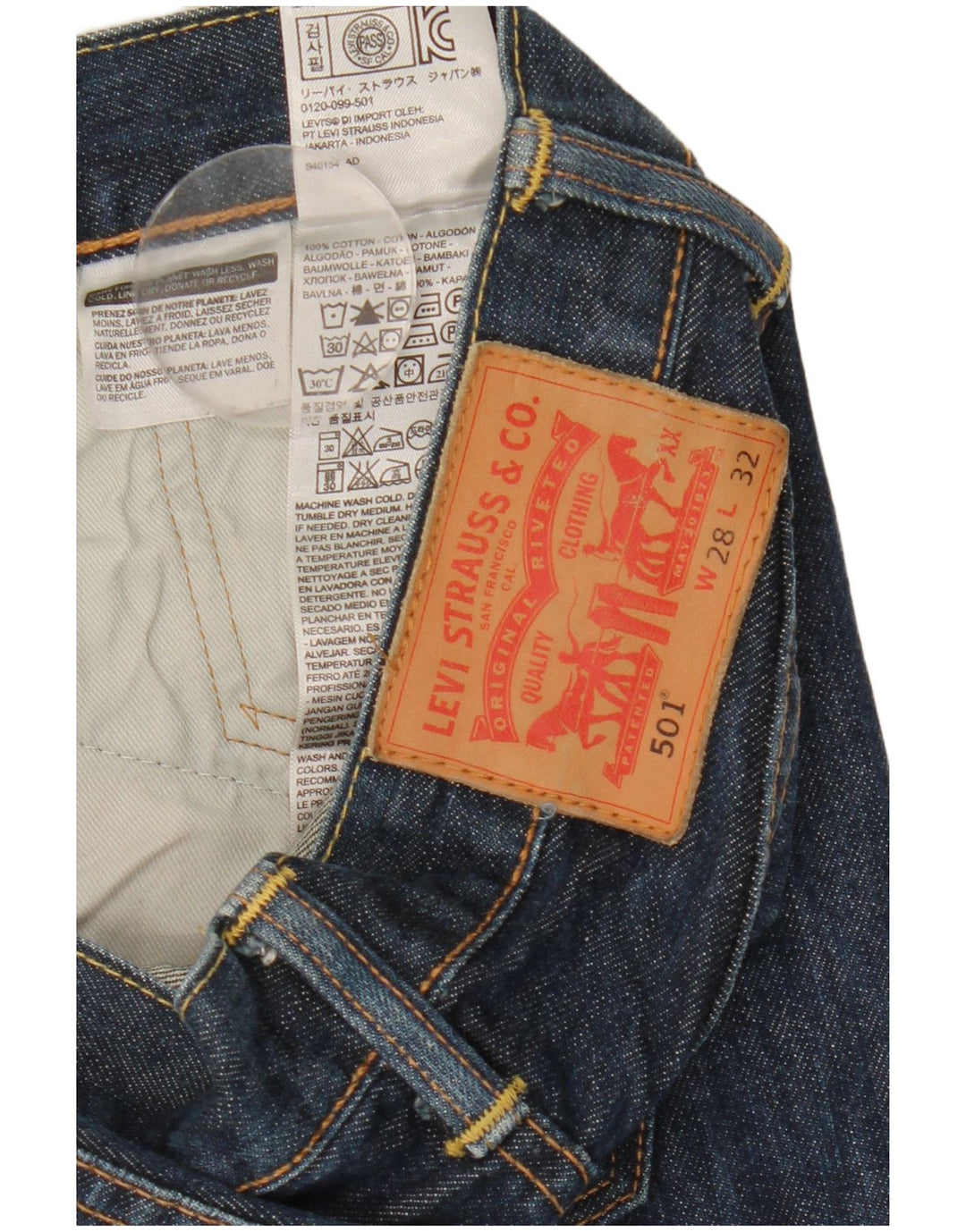 Męskie jeansy Levi's 501 Straight W28 L32 Niebieskie bawełniane