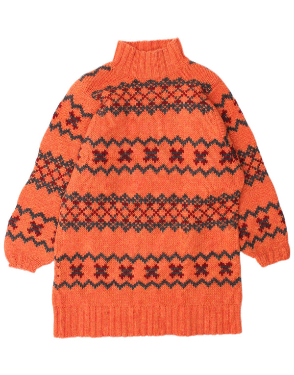 Sweter damski w stylu vintage z długim rękawem i golfem UK 10, mały pomarańczowy