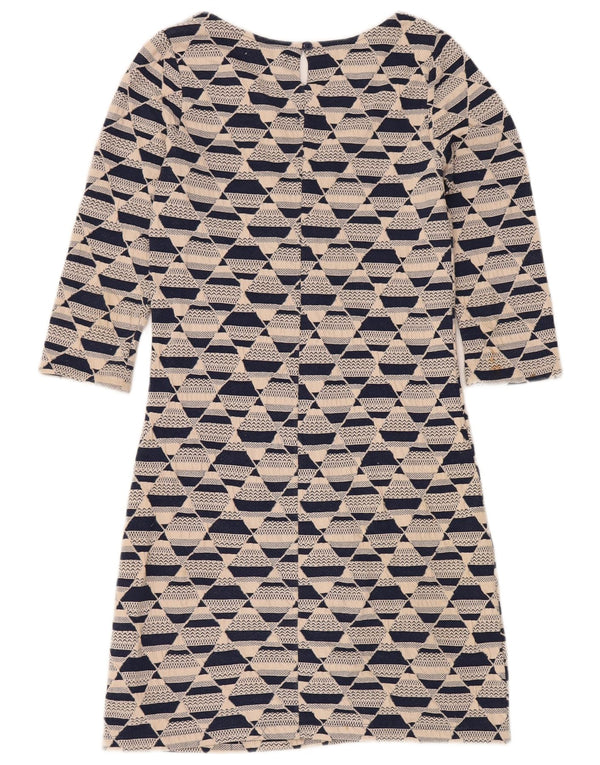 WHITE STUFF Womens 3/4 Sleeve Shift Dress UK 8 Small Beige Geometric