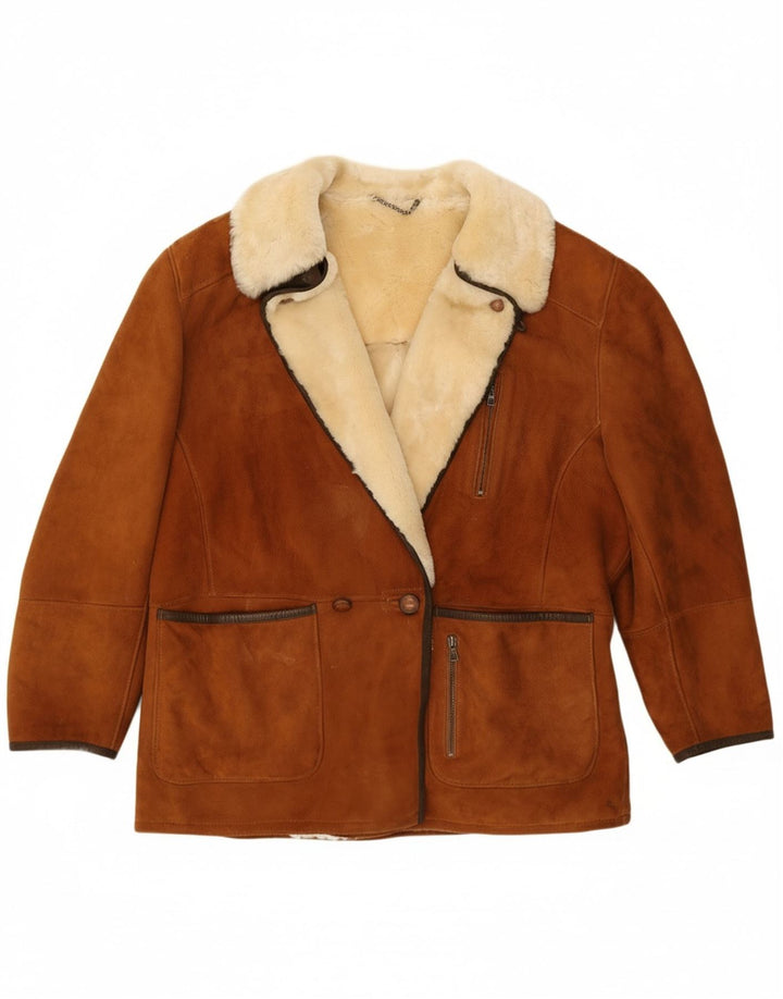 GALLOTTI Womens Shearling Jacket IT 52 2XL Brown Shearling