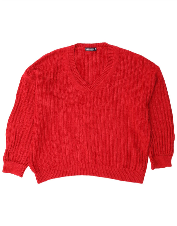 Marks & Spencer Damski sweter oversize z dekoltem w kształcie litery V, UK 16, duży czerwony