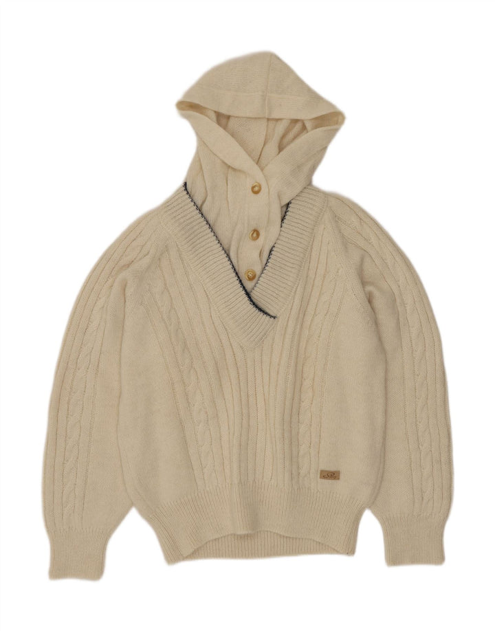 Damski sweter z kapturem i guzikami Silvy IT 46, duży, biały