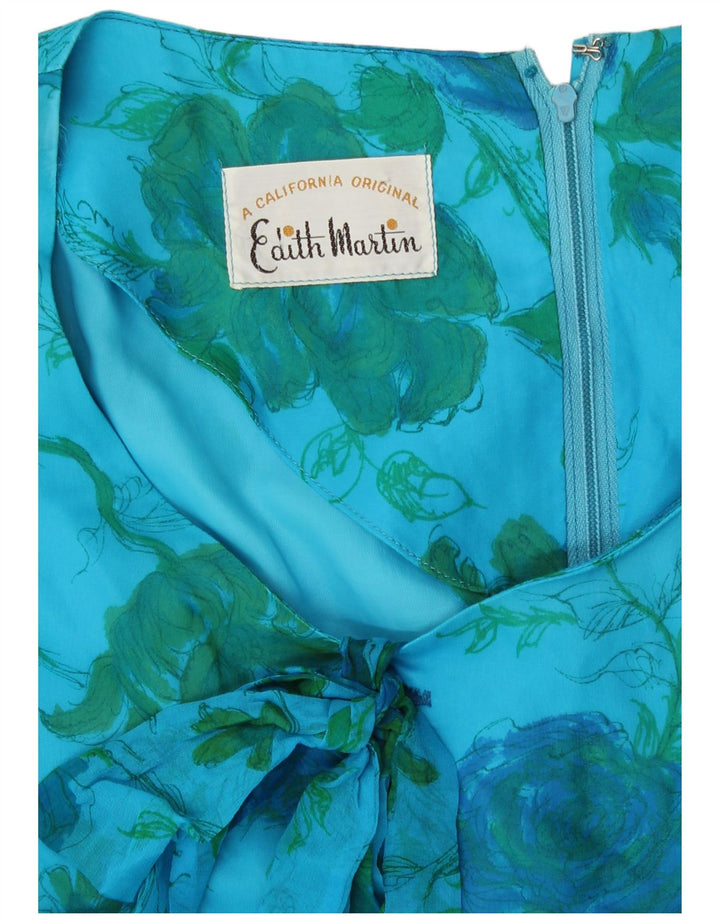 Vintage damska sukienka typu shift z rękawem 3/4 UK 10, mała niebieska w kwiaty