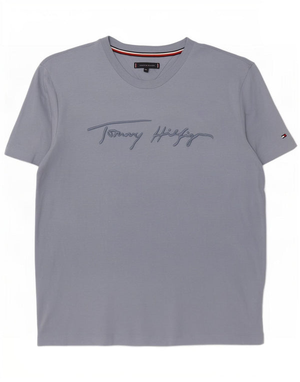 Męska koszulka z grafiką Tommy Hilfiger Top 2XL, niebieska bawełna