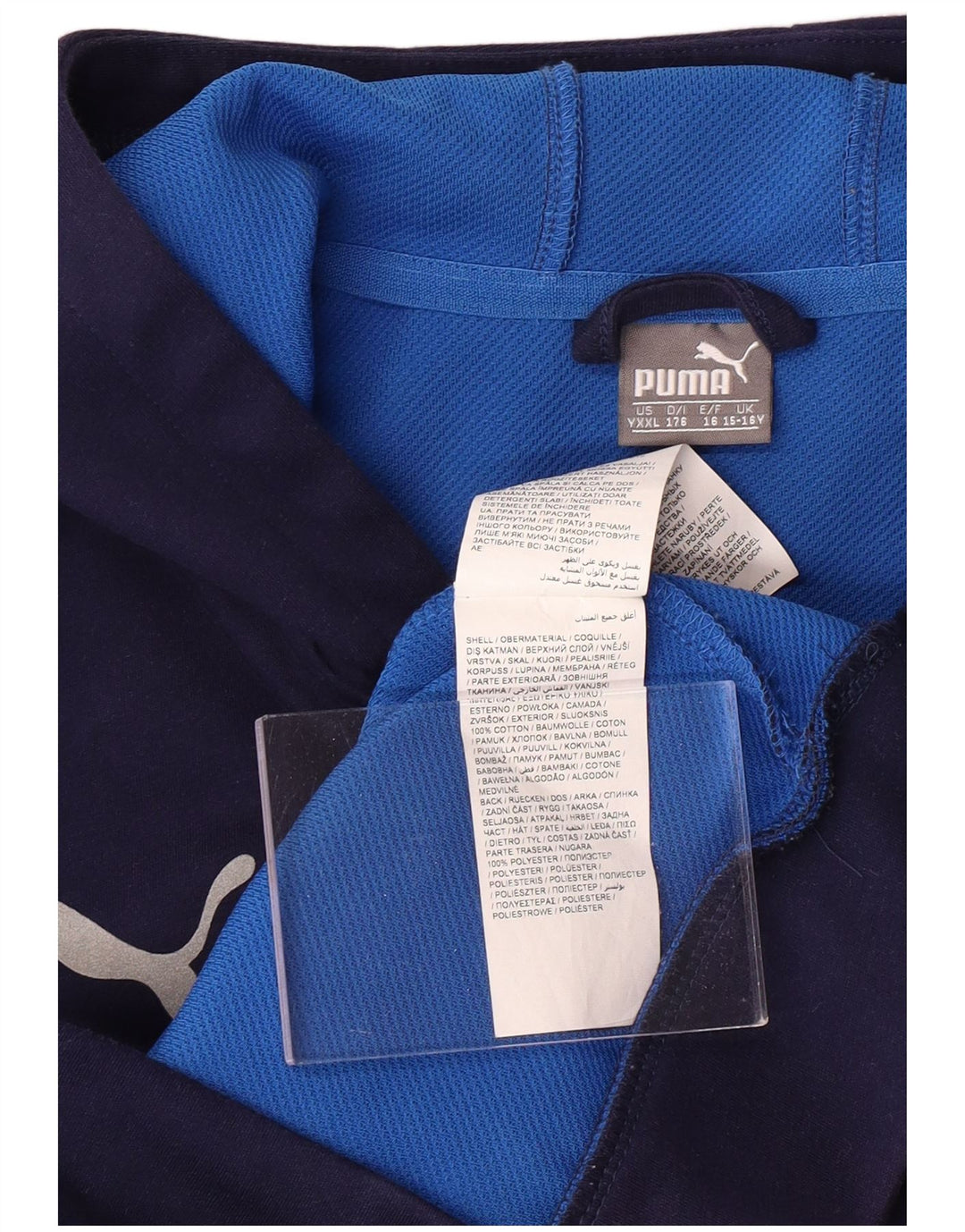 Chłopięcy sweter PUMA Italia z grafiką i zamkiem błyskawicznym, 15-16 lat, granatowa, bawełniana