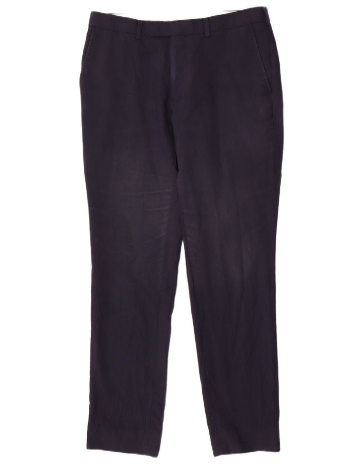 Marks & Spencer Męskie spodnie garniturowe slim fit W32 L31 Granatowa wełna