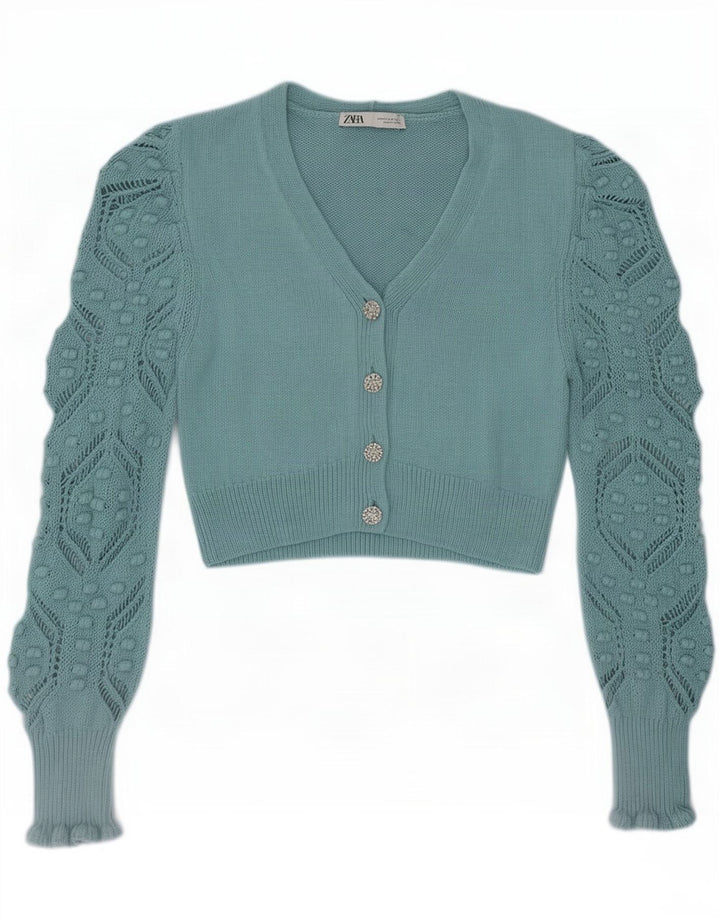 Sweter damski Zara Crop Cardigan UK 12 średni turkus