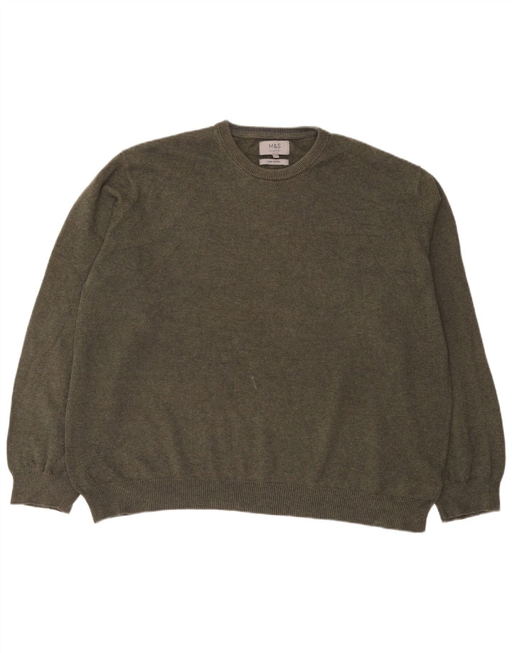 Marks & Spencer Męski sweter z okrągłym dekoltem, bawełniany khaki, 2XL