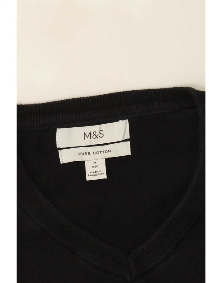 Marks & Spencer Męski sweter z dekoltem w kształcie litery V, średniej wielkości, czarny, bawełniany