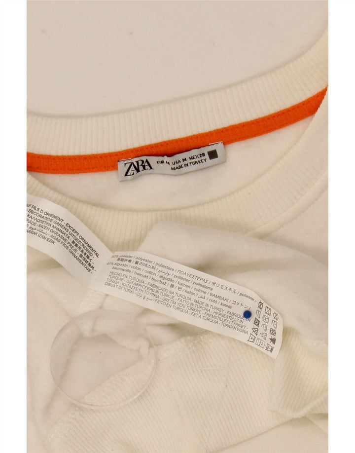 Damski sweter z grafiką Zara UK 14, średni biały poliester
