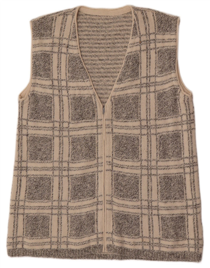 Męski sweter bez rękawów w stylu vintage, w małą szarą kratkę